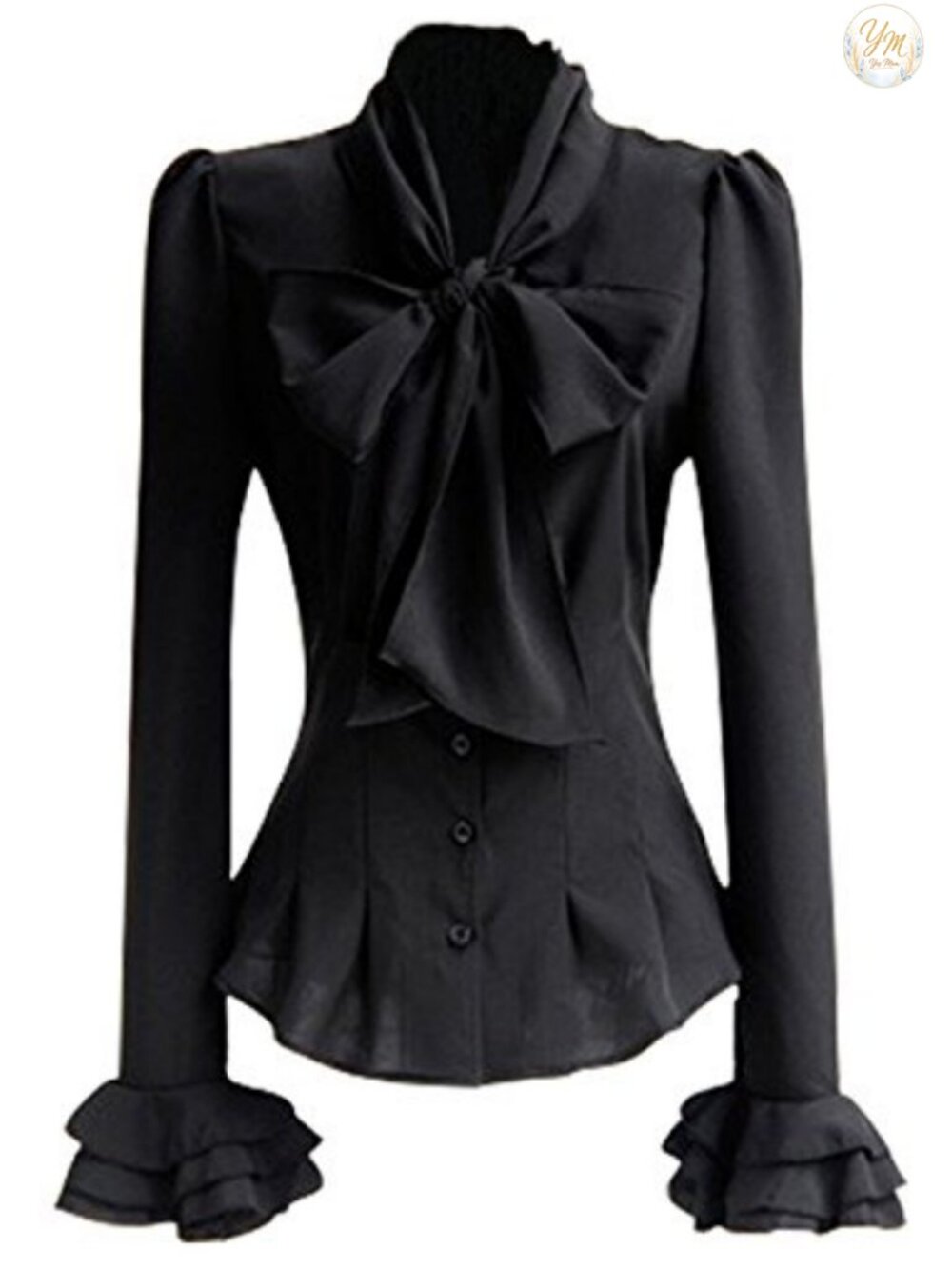 Victorian Ruffle Blouse Bow Tie Neck Long Sleeve Renaissance Button Down Shirt